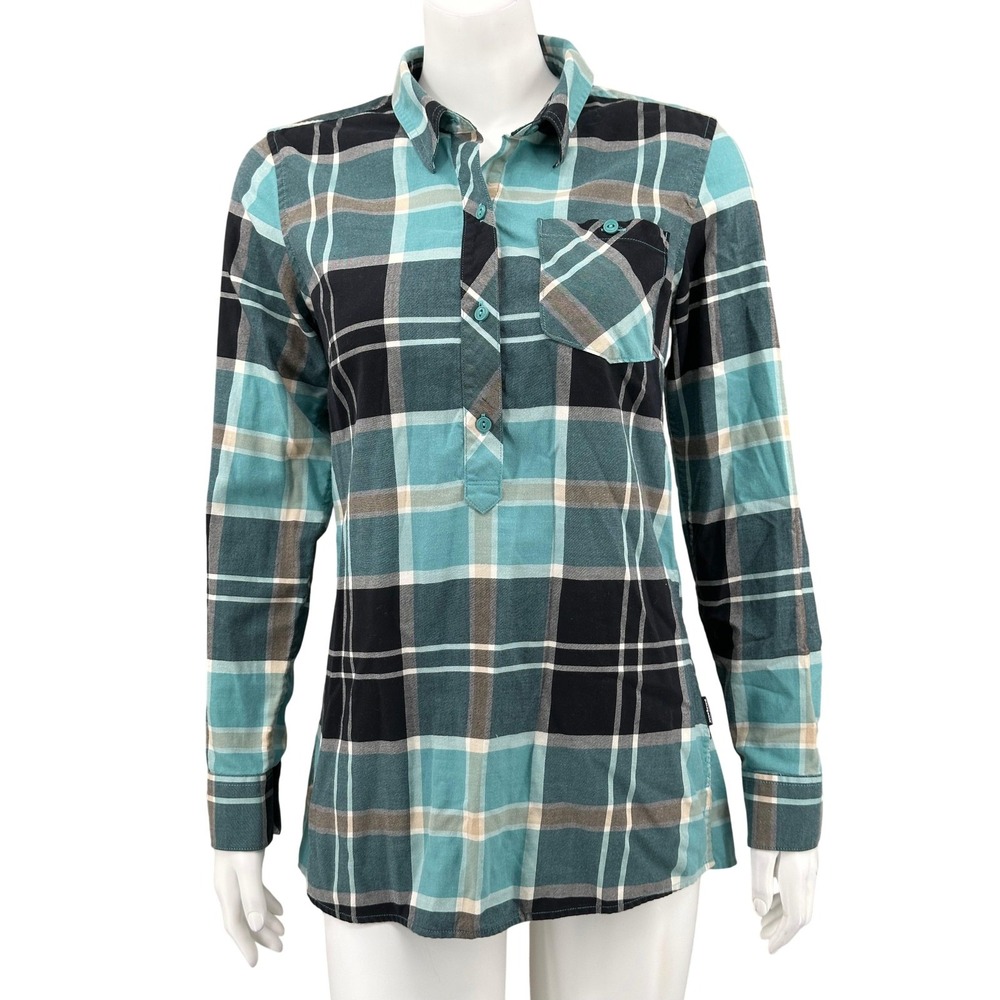 Patagonia Top Womens Small Blue Plaid Featherstone Tunic Popover Organic Cotton‎